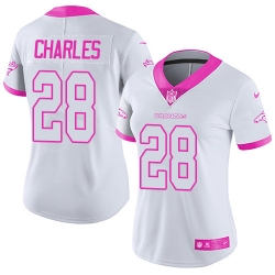 Nike Broncos #28 Jamaal Charles White Pink Womens Stitched NFL Limited Rush Fashion Jersey