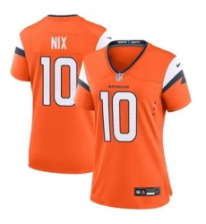 Women Denver Broncos 10 Bo Nix Orange F U S E Vapor Limited Stitched Football Jersey