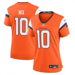 Women Denver Broncos 10 Bo Nix Orange F U S E Vapor Limited Stitched Football Jersey