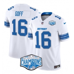 Men Detroit Lions 16 Jared Goff White 2024 NFC North Champions F U S E  Vapor Limited Stitched Jersey