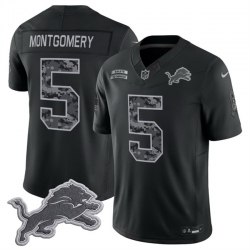 Men Detroit Lions  5 David Montgomery Black F U S E  2026 Salute to Service Limited Stitched Football Jersey