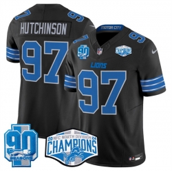 Men Detroit Lions 97 Aidan Hutchinson Black 2024 NFC North Champions 90th Anniversary Patch F U S E  Vapor Limited Stitched Jersey