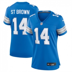 Women Detroit Lions 14 Amon Ra St  Brown Blue Stitched Jersey