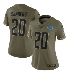 Women Detroit Lions 20 Barry Sanders 2022 Olive Salute To Service Limited Stitched Jersey