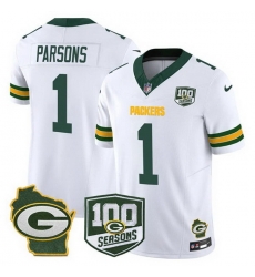 Men Green Bay Packers  1 Micah Parsons White 2026 F U S E  100th Season   Home Patch Stitched Football Jersey