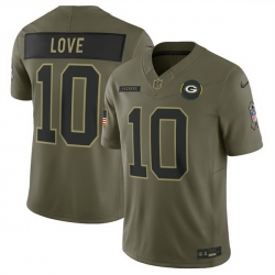Men Green Bay Packers 10 Jordan Love Olive 2025 Salute to Service Limited Stitched Football Jersey