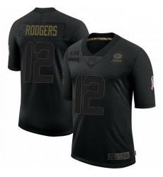 Men Nike Green Bay Packers 12 Aaron Rodgers Black 2020 Salute To Service Limited Jersey