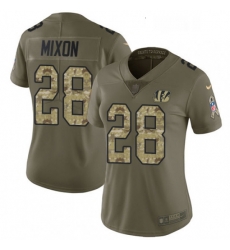 Womens Nike Cincinnati Bengals 28 Joe Mixon Limited OliveCamo 2017 Salute to Service NFL Jersey