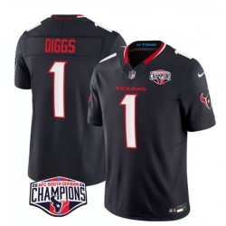 Men Houston Texans 1 Stefon Diggs Navy F U S E  2024 AFC South Division Champions Vapor Limited Stitched Football Jersey