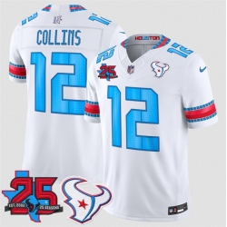 Men Houston Texans  12 Nico Collins White 2026 25th Anniversary Patch F U S E   HOUSTON US  Rivalries Collection Limited Stitched Football Jersey