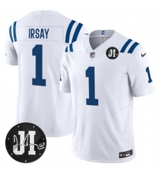 Men Indianapolis Colts 1 Jim Irsay White 2025 F U S E  Jim Irsay Patch Vapor Limited Stitched Football Jersey