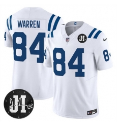 Men Indianapolis Colts 84 Tyler Warren White 2025 F U S E  Jim Irsay Patch Vapor Limited Stitched Football Jersey