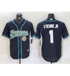 Men Jacksonville Jaguars 1 Travis Etienne Jr  Black With Patch Cool Base Stitched Baseball Jersey 1