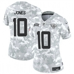 Women Jacksonville Jaguars 10 Mac Jones 2024 F U S E Arctic Camo Salute To Service Limited Stitched Football Jersey