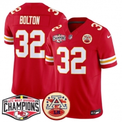 Men Kansas City Chiefs 32 Nick Bolton Red F U S E  2024 AFC West Division Champions Vapor Limited Stitched Football Jersey