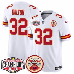 Men Kansas City Chiefs 32 Nick Bolton White F U S E  2024 AFC West Division Champions Vapor Limited Stitched Football Jersey