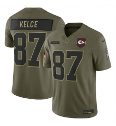 Men Kansas City Chiefs 87 Travis Kelce Olive 2025 Salute to Service Limited Stitched Football Jersey