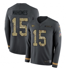 Nike Chiefs 15 Patrick Mahomes Anthracite Salute to Service Men s Stitched NFL Limited Therma Long Sleeve Jersey