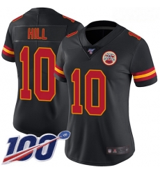 Chiefs #10 Tyreek Hill Black Women Stitched Football Limited Rush 100th Season Jersey