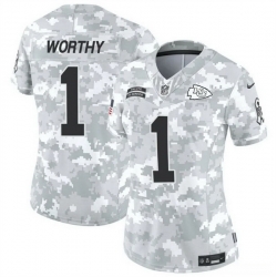 Women Kansas City Chiefs 1 Xavier Worthy 2024 F U S E Arctic Camo Salute To Service Limited Stitched Football Jersey