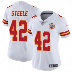 Women Kansas City Chiefs 42 Carson Steele White Vapor Untouchable Limited Stitched Jersey