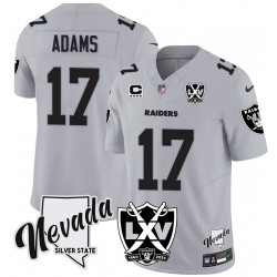 Men Las Vegas Raiders 17 Davante Adams Gray Nevada Silver State patch Vapor Limited Stitched Football Jersey