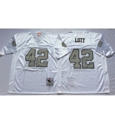 Men Las Vegas Raiders 42 Ronnie Lott White Silver M&N Throwback Jersey