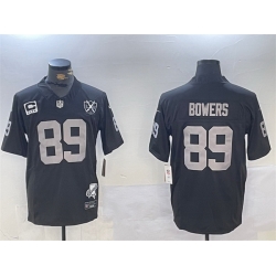 Men Las Vegas Raiders 89 Brock Bowers Black 2024 F U S E With Nevada Silver Stat Patch And 65th Anniversary Patch 4 Star C Patch Stitched Football Jersey