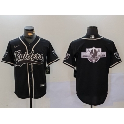 Men Las Vegas Raiders Black Team Big Logo With Patch Cool Base Stitched Baseball Jersey 6