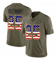 Mens Nike Oakland Raiders 25 Fred Biletnikoff Limited OliveUSA Flag 2017 Salute to Service NFL Jersey