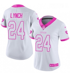 Womens Nike Oakland Raiders 24 Marshawn Lynch Limited WhitePink Rush Fashion NFL Jersey