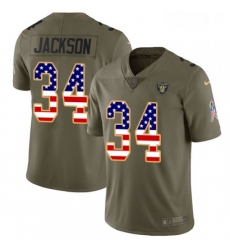 Youth Nike Oakland Raiders 34 Bo Jackson Limited OliveUSA Flag 2017 Salute to Service NFL Jersey