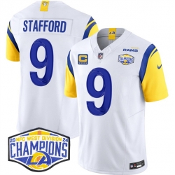 Men Los Angeles Rams 9 Matthew Stafford White 2024 NFC West Champions With 4 Star C Patch F U S E  Vapor Untouchable Stitched Football Jersey