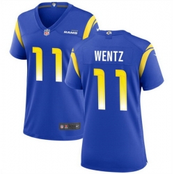 Women Los Angeles Rams 11 Carson Wentz Blue Stitched Jersey 28Run Small 29