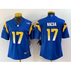 Women Los Angeles Rams 17 Puka Nacua Blue Vapor Untouchable Limited Stitched Jersey