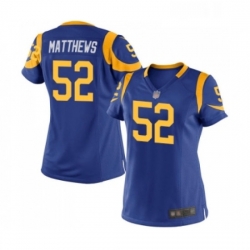 Womens Los Angeles Rams 52 Clay Matthews Game Royal Blue Alternate Football Jersey