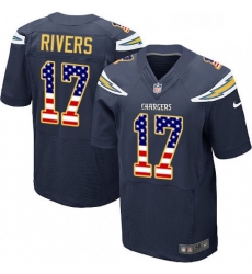 Men Nike Los Angeles Chargers 17 Philip Rivers Elite Navy Blue Home USA Flag Fashion NFL Jersey