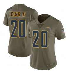 Women Chargers 20 Desmond King II Olive Stitched Football Limited 2017 Salute to Service Jersey