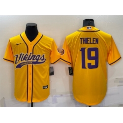 Men Minnesota Vikings 19 Adam Thielen Gold With Patch Cool Base Stitched Baseball Jersey