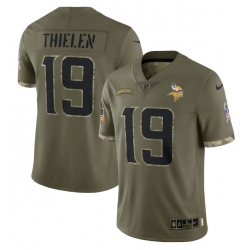 Men Minnesota Vikings 19 Adam Thielen Olive 2022 Salute To Service Limited Stitched Jersey