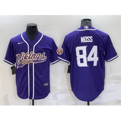 Men Minnesota Vikings 84 Randy Moss Purple With Patch Cool Base Stitched Baseball Jersey