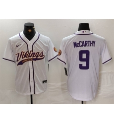 Men Minnesota Vikings 9 J J  McCarthy White Cool Base Stitched Baseball Jersey