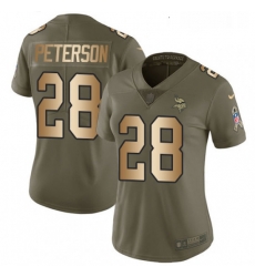 Womens Nike Minnesota Vikings 28 Adrian Peterson Limited OliveGold 2017 Salute to Service NFL Jersey