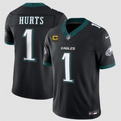 Men Philadelphia Eagles  1 Jalen Hurts Black 2026 F U S E  4 Star C Patch Vapor Untouchable Limited Throwback Stitched Football Jersey