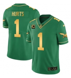 Men Philadelphia Eagles 1 Jalen Hurts Green Gold Vapor Limited Stitched Football Jersey