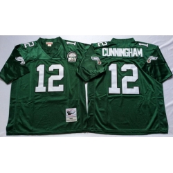 Men Philadelphia Eagles 12 Randall Cunningham Green M&N Throwback Jersey