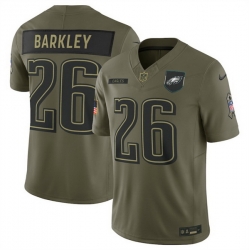 Men Philadelphia Eagles 26 Saquon Barkley Olive 2025 Salute to Service Limited Stitched Football Jersey