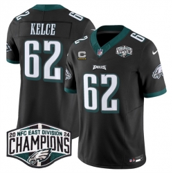 Men Philadelphia Eagles 62 Jason Kelce Black 2024 NFC East Champions With 4 Star C Patch F U S E  Vapor Untouchable Limited Stitched Football Jersey