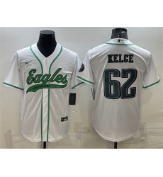 Men Philadelphia Eagles 62 Jason Kelce White With Patch Cool Base Stitched Baseball Jersey