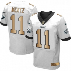 Mens Nike Philadelphia Eagles 11 Carson Wentz Elite WhiteGold NFL Jersey